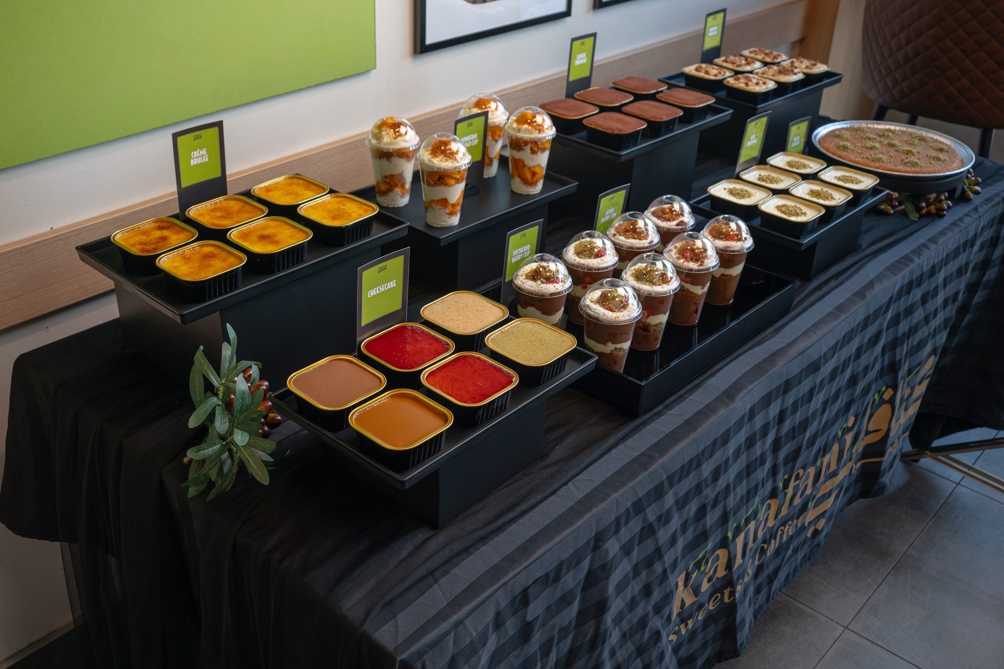 The stepped dessert display photographed at an angle