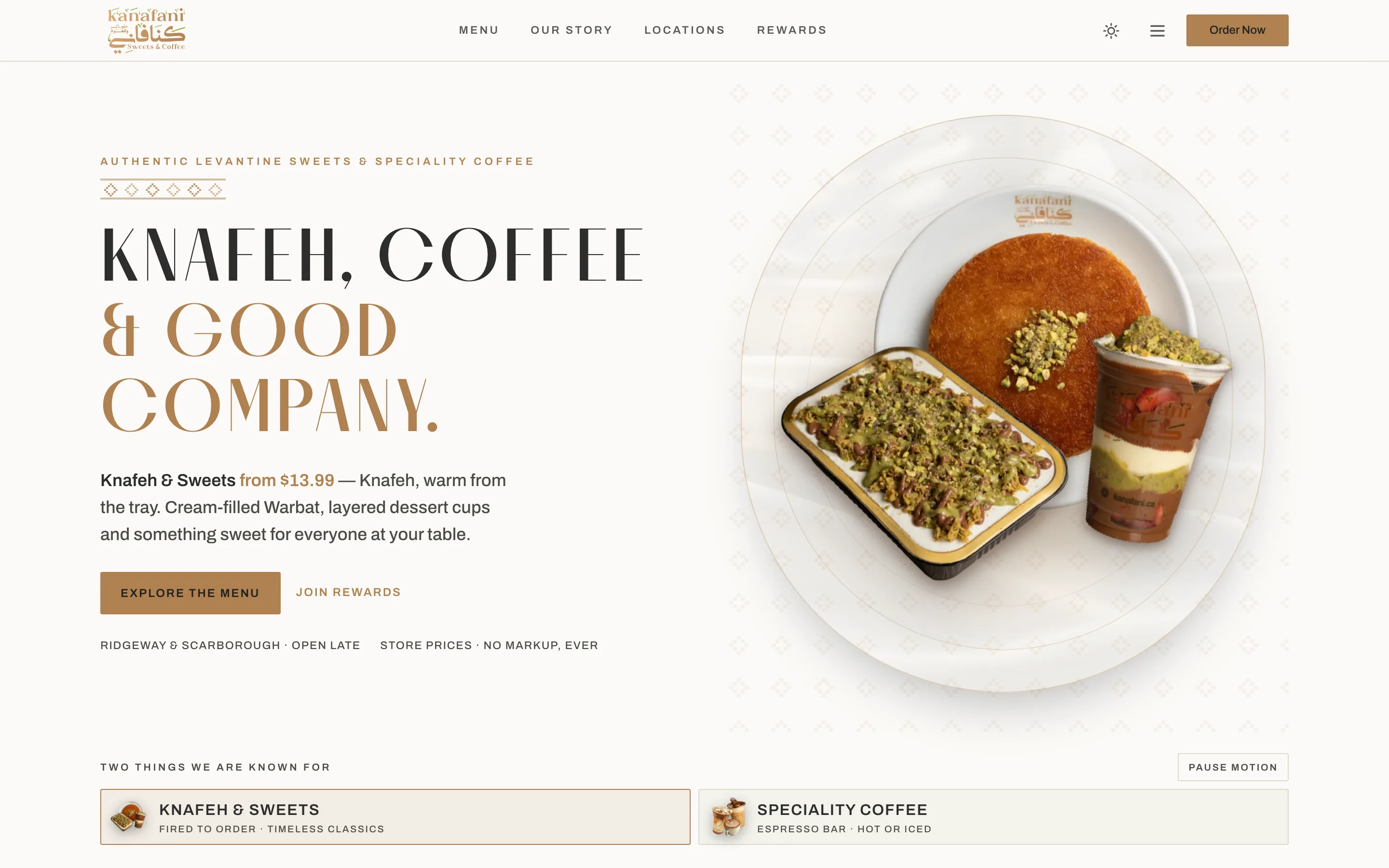 The Kanafani website, in Kanafani's own gold and parchment brand, running on ACE