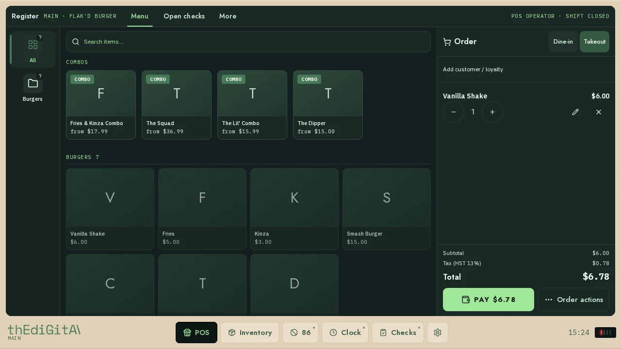 The ACE register at Flak'd, demo menu