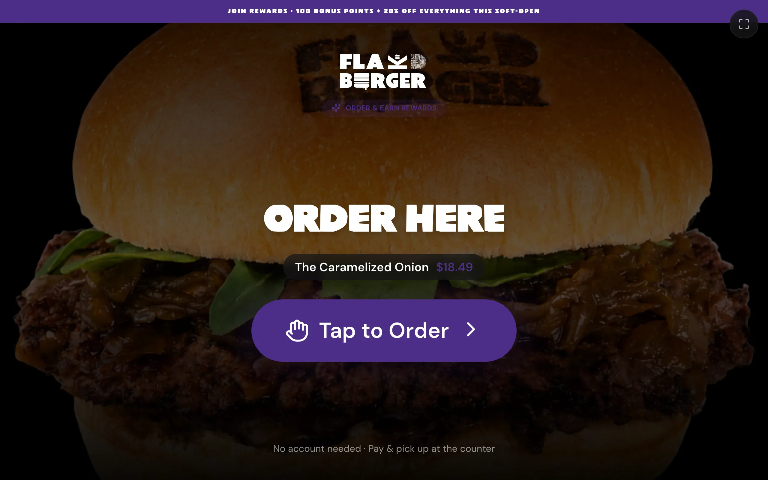 The ACE self-order kiosk in Flak'd's brand
